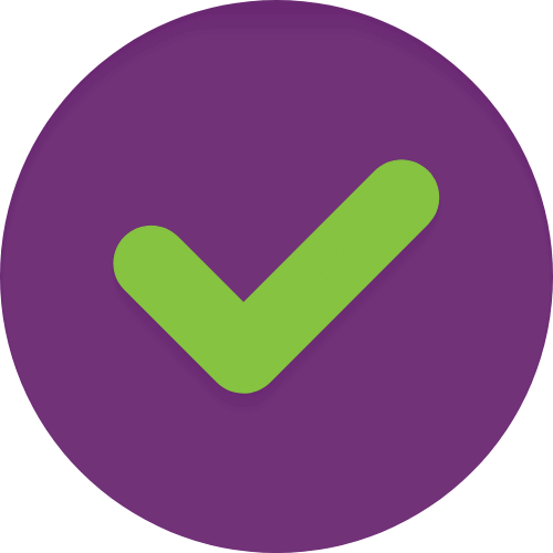 Cartoon icon of purple checkmark with green tick
